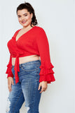 Plus size tiered bell sleeve tie front wrap top