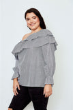 Plus size black one shoulder ruffle layer top