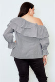 Plus size black one shoulder ruffle layer top