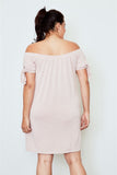 Plus size peach off the shoulder tie sleeves mini dress