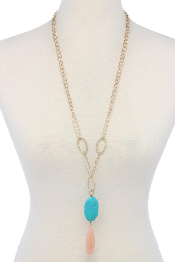 Natural Stone Metal Oval Shape Necklace