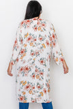 Plus Size Ivory Floral Print Open Front Knee Length Kimono