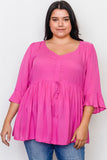 Plus Size Front Drawstring Baby Doll Top