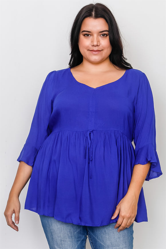 Plus Size Front Drawstring Baby Doll Top