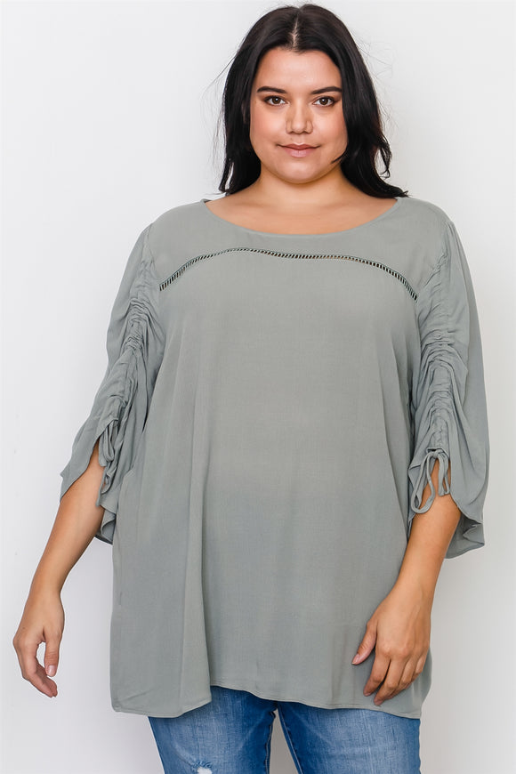 Plus Size Drawstring Sleeve Top