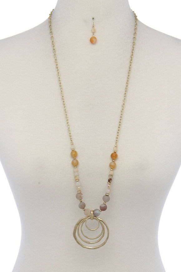 Hammered Circle Beaded Necklace