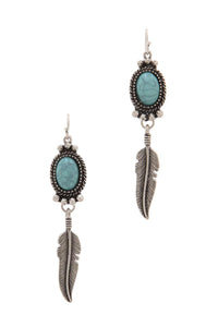 Oval Shape Feather Dangle Post Drop Earring