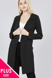 Long Sleeve Notched Collar W/waist Belt Long Jacket