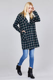 Long Sleeve Notched Lapel W/pocket Heavy Plaid Long Jacket