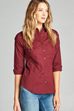 Ladies fashion plus size 3/4 sleeve stretch button down collar shirts